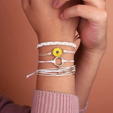 Handmade Sunflower String Bracelet for Teens and Women