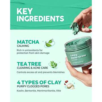 GLAM UP Calming Matcha Tea Tree Clay Mask - Deep Cleansing Pore Purifying Clay Mask with Tea Tree, Bentonite and Kaolin Clay - Vegan Clay Mask for Face and Body - (125ml/4.23 Oz)