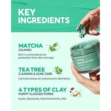 GLAM UP Calming Matcha Tea Tree Clay Mask - Deep Cleansing Pore Purifying Clay Mask with Tea Tree, Bentonite and Kaolin Clay - Vegan Clay Mask for Face and Body - (125ml/4.23 Oz)