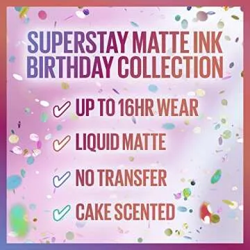 MAYBELLINE New York Super Stay Matte Ink Liquid Lipstick, Transfer-Proof, Long-Lasting, Limited-Edition Birthday-Cake-Scented Shades, Birthday Babe, 0.17 fl oz