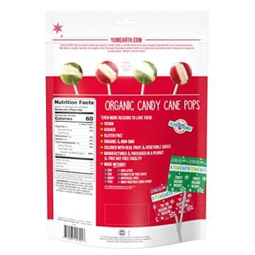 YumEarth Holiday Organic Candy Cane Pops, 40 Winter Wrapped Pops, Allergy Friendly, Gluten Free, Non-GMO, Vegan, No Artificial Flavors or Dyes