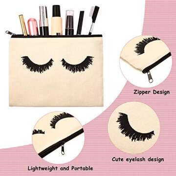 18 Pieces Eyelash Makeup Bags Eyelash Cosmetic Bags Canvas Cosmetic Pouches Eyelash Travel Pouches Toiletry Bag Cases with Zipper for Women Ladies Girls (Medium)