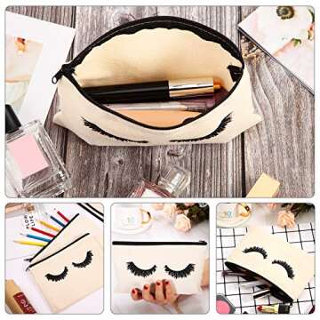 18 Pieces Eyelash Makeup Bags Eyelash Cosmetic Bags Canvas Cosmetic Pouches Eyelash Travel Pouches Toiletry Bag Cases with Zipper for Women Ladies Girls (Medium)
