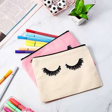18 Pieces Eyelash Makeup Bags Eyelash Cosmetic Bags Canvas Cosmetic Pouches Eyelash Travel Pouches Toiletry Bag Cases with Zipper for Women Ladies Girls (Medium)