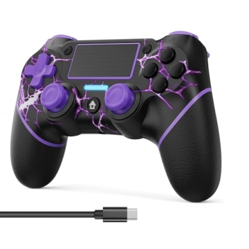 VidPPluing Wireless Controller for PS4/Pro/Slim - 6-Axis, USB-C Charging, Stylish Purple Lightning D...