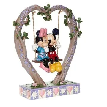 Enesco Disney Traditions by Jim Shore Mickey and Minnie Mouse on Heart Swing Figurine, 9 Inch, Multicolor