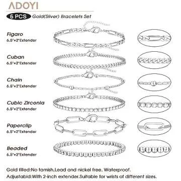 ADOYI Silver Bracelets for Women Stackable Adjustable Jewelry