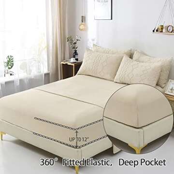 WONGS BEDDING Boho Comforter Set Queen, Beige Tufted Bed in a Bag 7 Pieces with Comforters and Sheets, Soft Microfiber Farmhouse Bedding Set, Geometry Embroidery Bed Set for All Season(Beige,Queen)