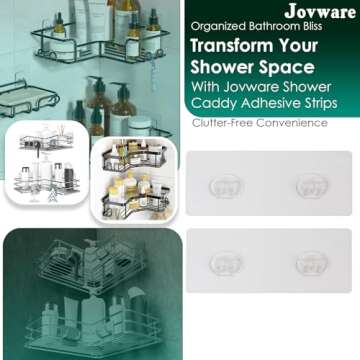 Jovware Shower Caddy Adhesive Replacement Stickers Sticker Shelf Basket Strips Suction Hooks Large S...