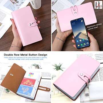 Padike RFID Credit Card Holder Business Card Organizer Business Card Holder, with 96 Card Slots Credit Card Protector for Managing Your Different Cards to Prevent Loss or Damage (Pink)