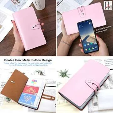 Padike RFID Credit Card Holder Business Card Organizer Business Card Holder, with 96 Card Slots Credit Card Protector for Managing Your Different Cards to Prevent Loss or Damage (Pink)