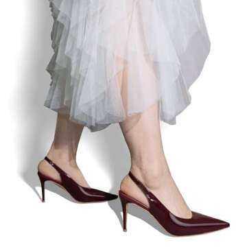 Slingback Heels for Women Pointed Toe Stiletto High Heels Closed Toe Pumps Slip on Burgundy Heels 2.95 inch Wine Red8.5