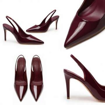 Slingback Heels for Women Pointed Toe Stiletto High Heels Closed Toe Pumps Slip on Burgundy Heels 2.95 inch Wine Red8.5