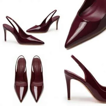 Slingback Heels for Women Pointed Toe Stiletto High Heels Closed Toe Pumps Slip on Burgundy Heels 2.95 inch Wine Red8.5