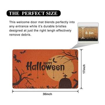 UINI Halloween Door Mat, Outdoor Indoor Happy Halloween Welcome Mats with Bat and Moon, Non Slip Halloween Decorative Entrance Front Door Mats Rug, 17" x 30"