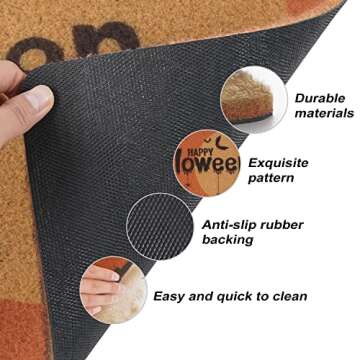 UINI Halloween Door Mat, Outdoor Indoor Happy Halloween Welcome Mats with Bat and Moon, Non Slip Halloween Decorative Entrance Front Door Mats Rug, 17" x 30"