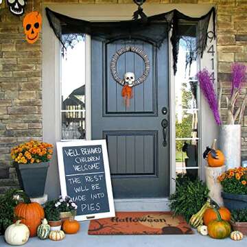 UINI Halloween Door Mat, Outdoor Indoor Happy Halloween Welcome Mats with Bat and Moon, Non Slip Halloween Decorative Entrance Front Door Mats Rug, 17" x 30"