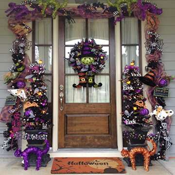 UINI Halloween Door Mat, Outdoor Indoor Happy Halloween Welcome Mats with Bat and Moon, Non Slip Halloween Decorative Entrance Front Door Mats Rug, 17" x 30"