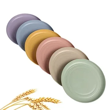 CAMBUY Wheat Straw Plates Set of 6 - Lightweight, Unbreakable, Dishwasher Safe