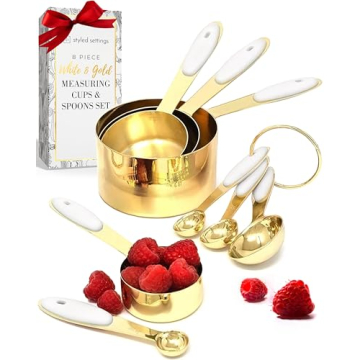 White & Gold 8PC Measuring Cups & Spoons Set for Bakers