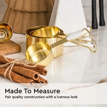 White & Gold 8PC Measuring Cups & Spoons Set for Bakers