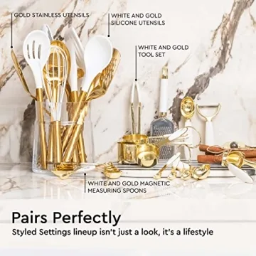 White & Gold 8PC Measuring Cups & Spoons Set for Bakers