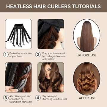 Bicico Heatless Hair Curler, 8 Removable Curling Claw Strips, Adjustable Headband, Soft Satin No Heat Curlers for Long Hair, Lazy Hair Curler, Heatless Curls for Women Curls Wave