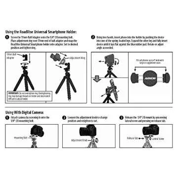 ARKON 11 inch Tripod Mount with Phone Holder for Video Retail Black, Model: RVTRIXL