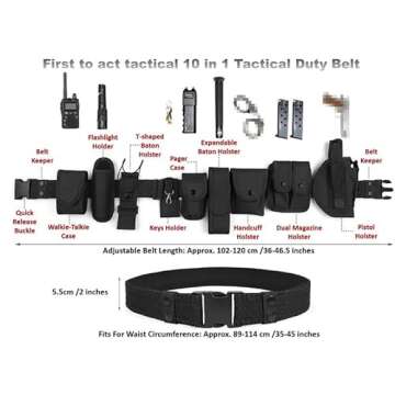 Law Enforcement Modular Equipment System Security Guard Military Tactical Duty Utility Versatile Hunting Belt (10-in-1 Belt, Black)
