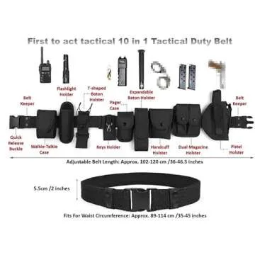 Law Enforcement Modular Equipment System Security Guard Military Tactical Duty Utility Versatile Hunting Belt (10-in-1 Belt, Black)