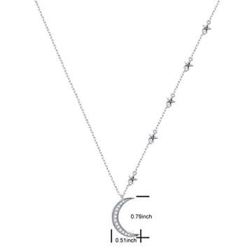 925 Sterling Silver Crescent Moon and Star Celestial Jewelry CZ White Shell Beads Mother of Pearl Pendant Necklace Rolo Chain 18 inches to 20 inches