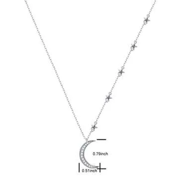 925 Sterling Silver Crescent Moon and Star Celestial Jewelry CZ White Shell Beads Mother of Pearl Pendant Necklace Rolo Chain 18 inches to 20 inches