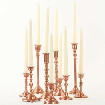 Koyal Wholesale Rose Gold Mixed Taper Holders, Set of 10, Mismatched Candlesticks Set, Bohemian Decorative