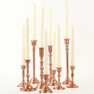 Koyal Wholesale Rose Gold Mixed Taper Holders, Set of 10, Mismatched Candlesticks Set, Bohemian Decorative