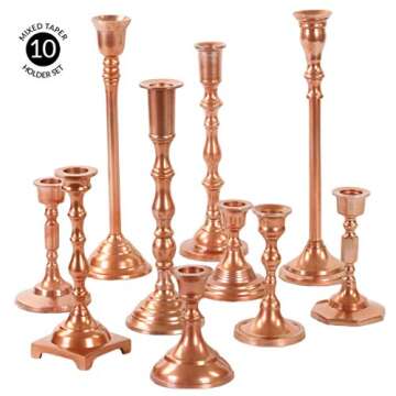Koyal Wholesale Rose Gold Mixed Taper Holders, Set of 10, Mismatched Candlesticks Set, Bohemian Decorative