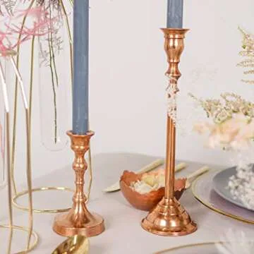 Koyal Wholesale Rose Gold Mixed Taper Holders, Set of 10, Mismatched Candlesticks Set, Bohemian Decorative