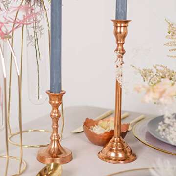 Koyal Wholesale Rose Gold Mixed Taper Holders, Set of 10, Mismatched Candlesticks Set, Bohemian Decorative