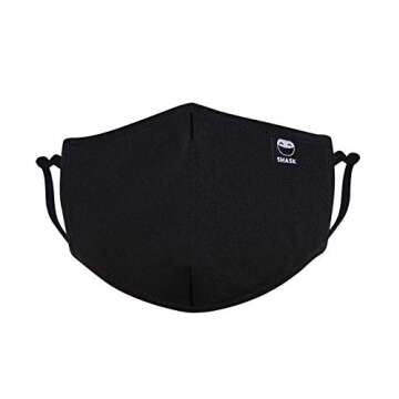 SMASK, Fashionable Face Covering with 5-Layer of Protection, Youth/Adult Small (Black)