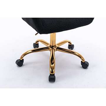 Mcltopz Faux Fur Home Office Chair, Modern Furry Office Chair, 360° Swivel Height Adjustable Desk Chair w/Gold Metal Leg, Comfy Vanity Makeup Chair Computer Task Chair for Home Office (Black)