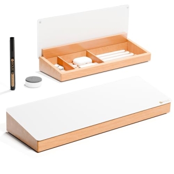 Stylish Glass Desktop Whiteboard with Wood Storage Organizer - Yeoux