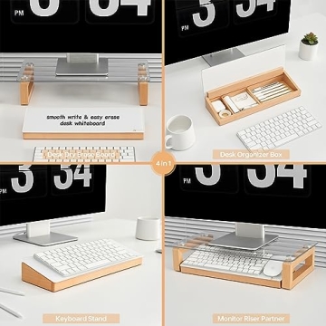 Stylish Glass Desktop Whiteboard with Wood Storage Organizer - Yeoux