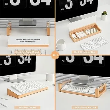 Stylish Glass Desktop Whiteboard with Wood Storage Organizer - Yeoux