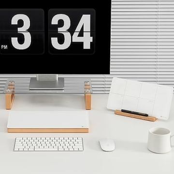 Stylish Glass Desktop Whiteboard with Wood Storage Organizer - Yeoux