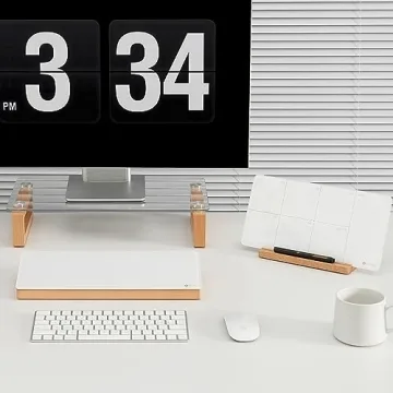 Stylish Glass Desktop Whiteboard with Wood Storage Organizer - Yeoux