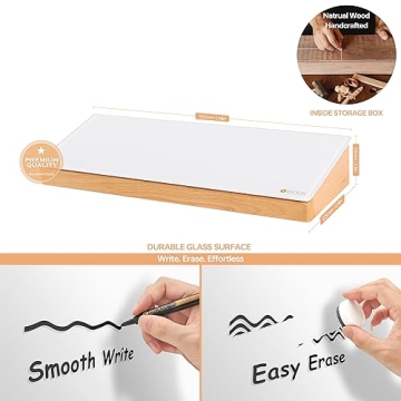 Stylish Glass Desktop Whiteboard with Wood Storage Organizer - Yeoux