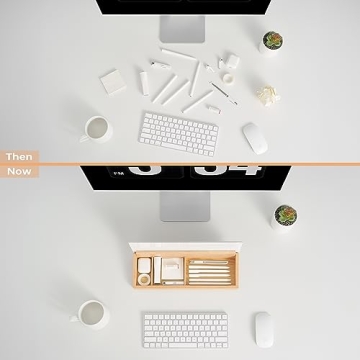 Stylish Glass Desktop Whiteboard with Wood Storage Organizer - Yeoux