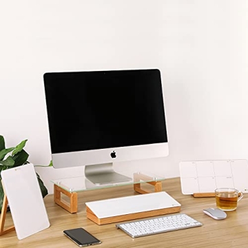 Stylish Glass Desktop Whiteboard with Wood Storage Organizer - Yeoux