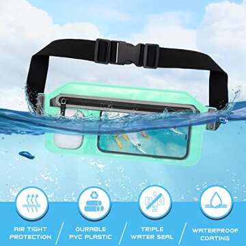 SJEhome Waterproof Phone Pouch,IPX8 Waterproof Phone Case with Adjustable Waist Strap,Compatible with iPhone Whole Series Galaxy Whole Series up to 7",Waist Bag for Beach, Boating,Swim,Green