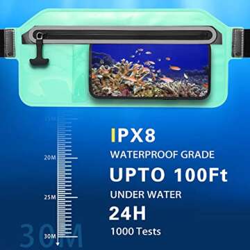SJEhome Waterproof Phone Pouch,IPX8 Waterproof Phone Case with Adjustable Waist Strap,Compatible with iPhone Whole Series Galaxy Whole Series up to 7",Waist Bag for Beach, Boating,Swim,Green