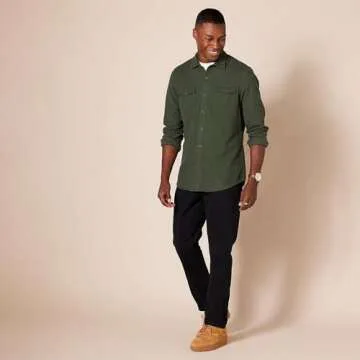 Amazon Essentials Men's Flannel Shirts, Long-Sleeve, Slim-Fit, Two-Pocket, Plaid, X-Large, Olive Heather